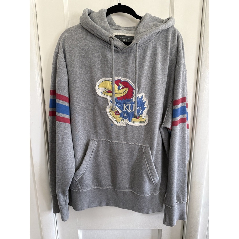 Kansas Jayhawks KU Colosseum Athletics Mascot Hoodie Sweatshirt Size L Vintage